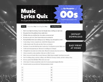 Noughties 00s Music Lyrics Quiz | Instant Download | Printable At Home