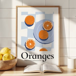 Oranges Print, Kitchen Dining Decor, Unframed Poster, Breakfast Art, Fruit Print, Retro French Wall Art