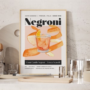 Negroni Cocktail Print, Cocktail Poster, Cocktail Wandkunst, Cocktailrezept, Cocktail Geschenk, Hausbar Kunst, Alkohol Poster, Getränkeposter