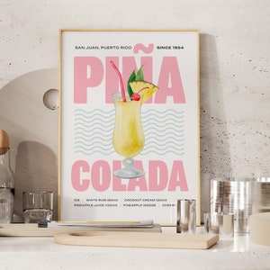 Piña Colada Cocktail Druck, Cocktail Poster, Cocktail Wandkunst, Cocktailrezept, Cocktail Geschenk, Hausbar Kunst, Alkohol Poster