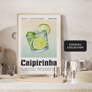 Caipirinha Cocktail Art Print, Cocktail Poster, Cocktail Wall Art, Cocktail Recipe, Cocktail Gift, Home Bar Art, Alcohol Poster image 1