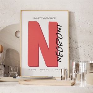 Impresión de cóctel Negroni, póster de cóctel, arte mural de cóctel, receta de cóctel, regalo de cóctel, arte de bar en casa