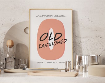 Old Fashioned Cocktail Recipe Art Print, Home Bar Decor
