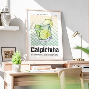 Caipirinha Cocktail Art Print, Cocktail Poster, Cocktail Wall Art, Cocktail Recipe, Cocktail Gift, Home Bar Art, Alcohol Poster image 2