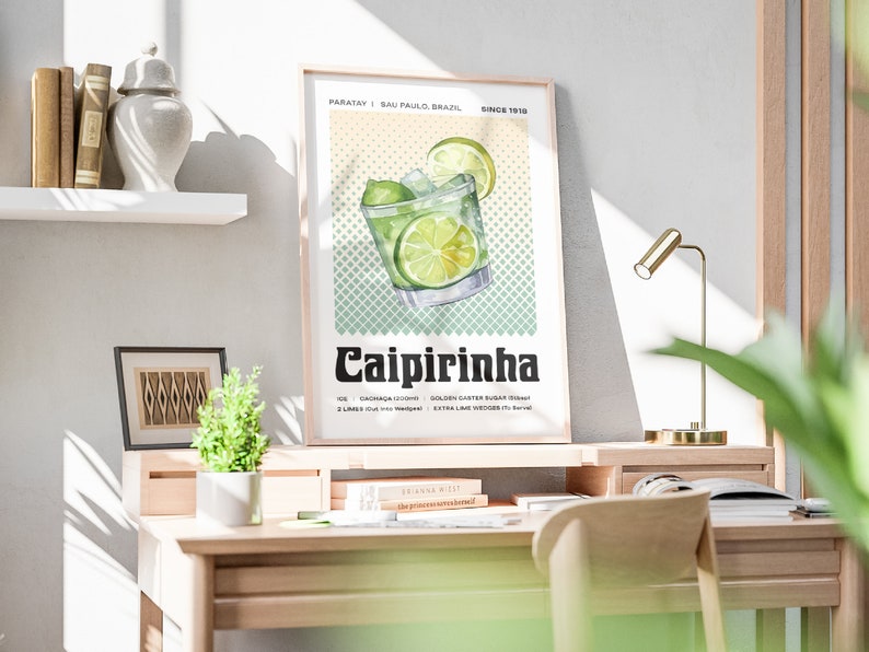 Caipirinha Cocktail Art Print, Cocktail Poster, Cocktail Wall Art, Cocktail Recipe, Cocktail Gift, Home Bar Art, Alcohol Poster image 2