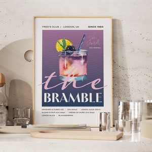 Bramble Cocktail Print, Cocktail Poster, Cocktail Wandkunst, Cocktail Rezept, Cocktail Geschenk, Hausbar Kunst, Alkohol Poster, Trink Poster