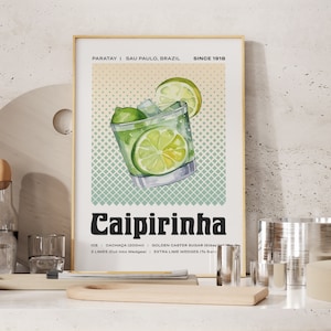 Caipirinha Cocktail Druck, Cocktail Poster, Cocktail Wandkunst, Cocktailrezept, Cocktail Geschenk, Hausbar Kunst, Alkohol Poster
