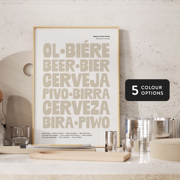 Beer Typography Art Print, Unframed Poster, Beers Of The World Gift, Beer Poster, Home Bar Poster, Kitchen Wall Art, Home Decor