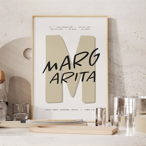 Impresión de cóctel margarita, póster de cóctel, arte mural de cóctel, receta de cóctel, regalo de cóctel, arte de bar en casa