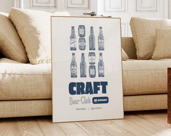 Craft Beer Club Poster, Unframed Poster, Beer Art Print, Alcohol Art, Home Bar Art, Home Decor