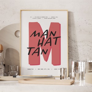 Impresión de cóctel de Manhattan, póster de cóctel, arte mural de cóctel, receta de cóctel, regalo de cóctel, arte de bar en casa