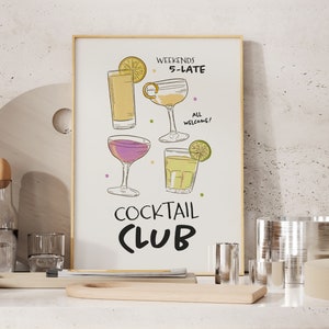 Cocktail Club Druck, Cocktail Poster, Cocktail Wandkunst, Cocktail Geschenk, ungerahmtes Poster, Hausbar Kunst