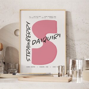 Erdbeer-Daiquiri-Druck, Cocktail Poster, Cocktail Wandkunst, Cocktailrezept, Cocktail Geschenk, Hausbar Kunst