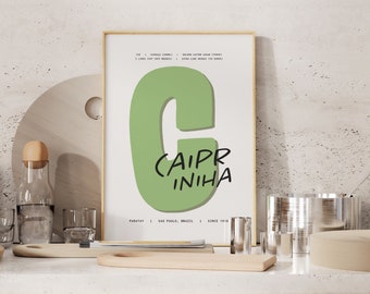 Caipirinha Cocktail Recipe Art Print, Home Bar Decor
