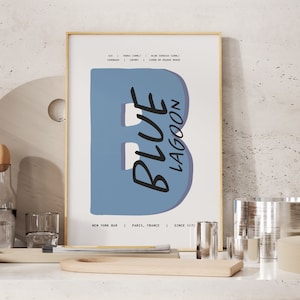 Blaue Lagune Druck, Moderne Cocktailkunst, Buchstabe B Poster, Cocktail Wandkunst, Cocktailrezept, Cocktail Geschenk, Küche Home Bar Kunst