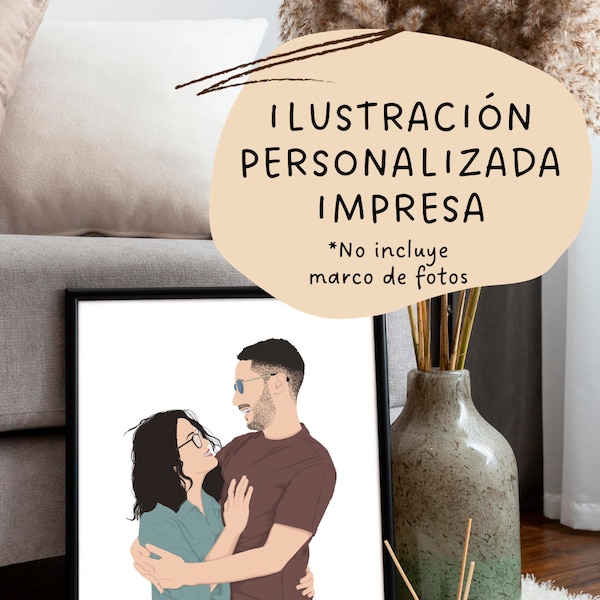 Ilustración digital personalizada IMPRESA, Retrato personalizado, Retrato de pareja, Regalo navidad, Idea cumpleaños, Regalo amistad
