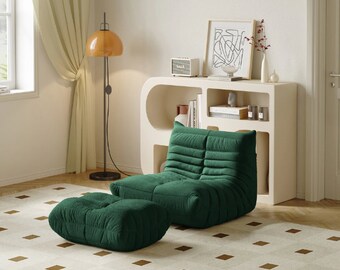 Modern Armless Chair with Ottoman, Lazy Floor Sofa , Sofa Vintage Style, Corner Sofa Lounge Single Sofa Bean Bag Chair Living Room Decor