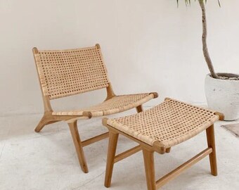 Dining Chair Teak and RATTAN OCCASIONAL , FOOTSTOOL Living Room stools,Handcrafted  Wood Chairs