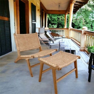 Dining Chair TEAK & RATTAN OCCASIONAL,Customizable Woven Lounge Chair Living Room,Wooden Rattan