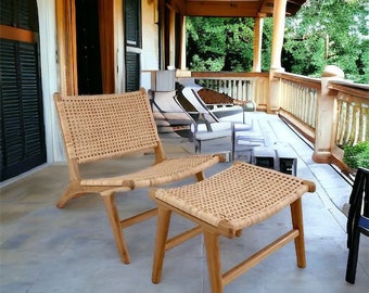 Dining Chair TEAK & RATTAN OCCASIONAL ,Customizable Woven Lounge Chair Living Room,Wooden Rattan