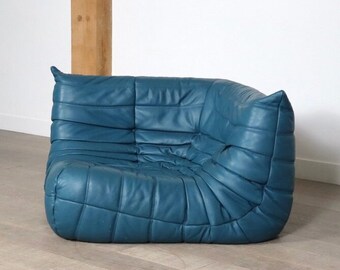 Blue Leather Sofa, Modular Single Seat, Corner Sofa, Leather Sofa Vintage Style, Armchair Sofa leather Blue