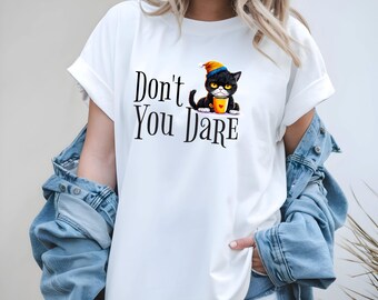 Camiseta unisex para amantes del café con gatos, divertida camiseta con diseño de gatos, camiseta con el gráfico "No te atrevas", regalo para mamá gata, camiseta para papá gata, camiseta para mujer gata, amante de los gatos