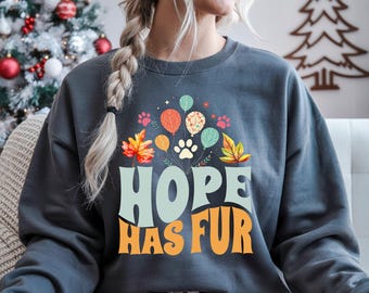 Sudadera de cuello redondo "Hope with Fur", diseño de patas, regalo ideal para amantes de los animales, jersey acogedor, suéter informal, sudadera cálida