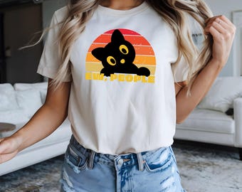 Camiseta unisex "Cat Sunset", divertida, con gráficos, ideal para introvertidos y amantes de los gatos.