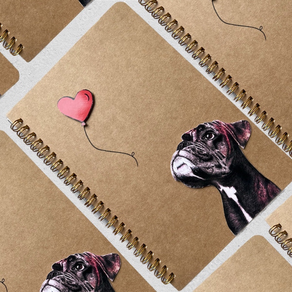 Kraft Boxer dog spiral journal, handmade notepad, notebook