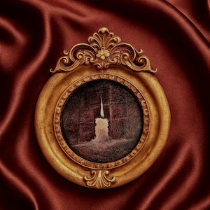 Miniature Candel Painting in Ornate Oval Frame - Vintage Style Gold Wall Art - Hand-Painted Mini Art for Gallery Wall or Gift