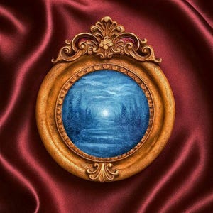 Silent Light – Mini Nature Painting with Gold Ornate Oval Frame - Vintage Style Gold Wall Art - Hand-Painted Mini Art for Wall or Gift