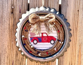 AMERICANA RED TRUCK vintage style wall hanging