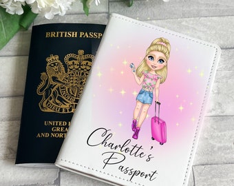 Personalised Travel Girl Passport Cover, Custom Passport Cover, Travel Accessories, Passport Wallet , Passport Holder Cover, PU Leather