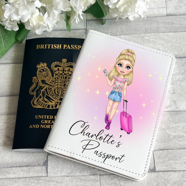 Personalised Travel Girl Passport Cover, Custom Passport Cover, Travel Accessories, Passport Wallet , Passport Holder Cover, PU Leather