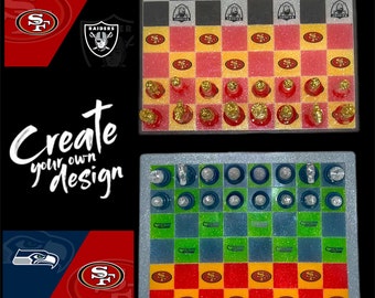 NFL (2 in 1) Chess/ Checker Board Game Set- Charcuterie Tray  & Personalization Upgrade Options Available