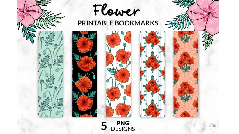 Flower Printable Bookmark, Printable Bookmarks Bundle, Bookmarks ...