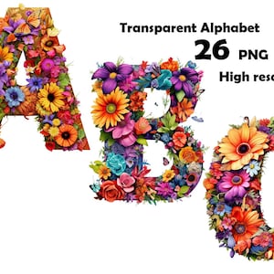 26 PNG, Watercolor Spring Floral Alphabet Collection Clipart, Alphabet Clipart ,butterfly alphabet clipart, digital dawnload