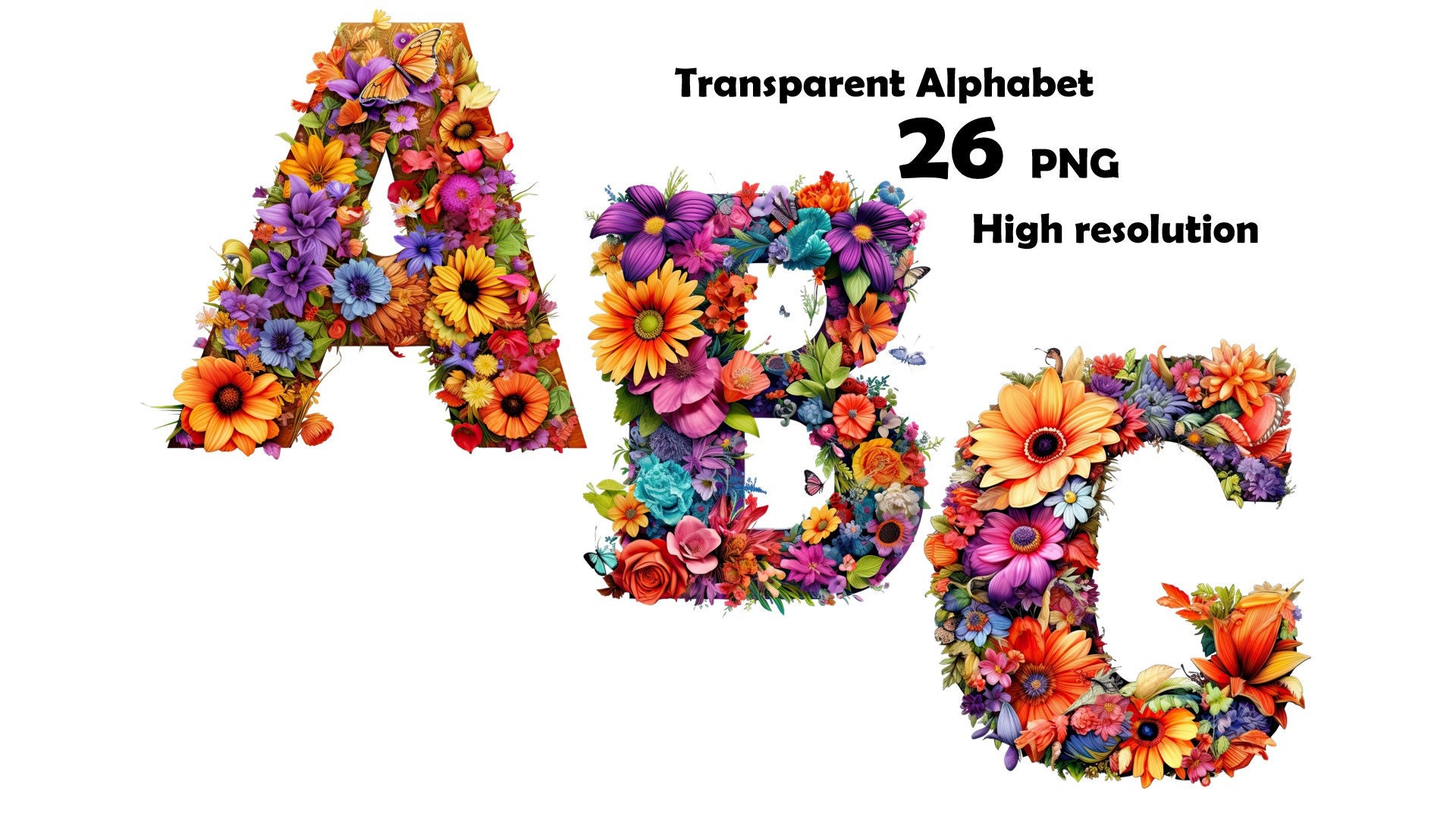 Watercolor Floral Alphabet PNG Bundle | Spring Flower Letters Clipart ...