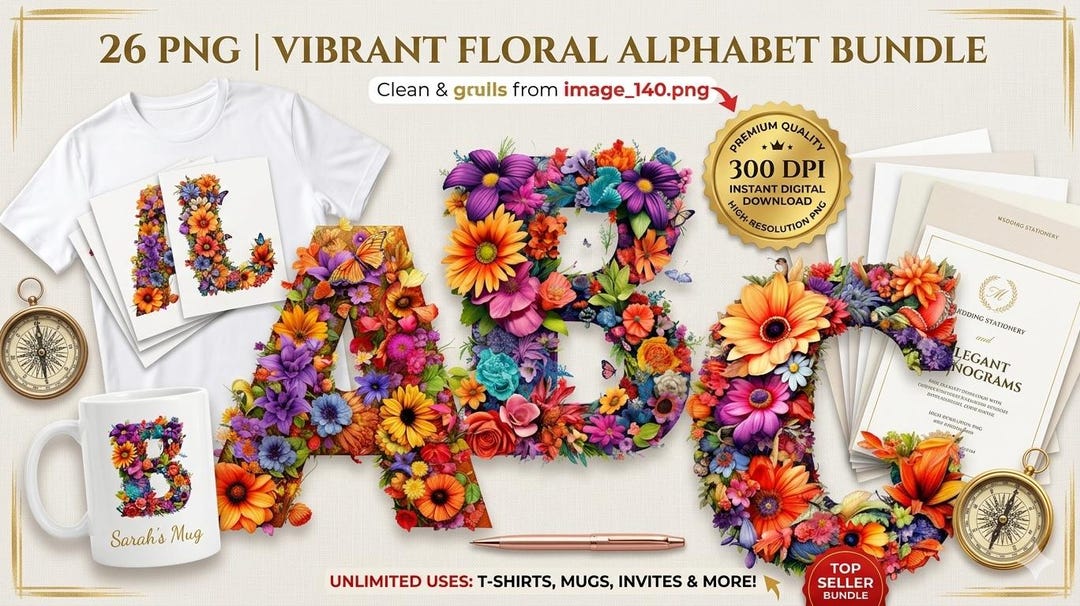 Watercolor Floral Alphabet PNG Bundle | Spring Flower Letters Clipart ...