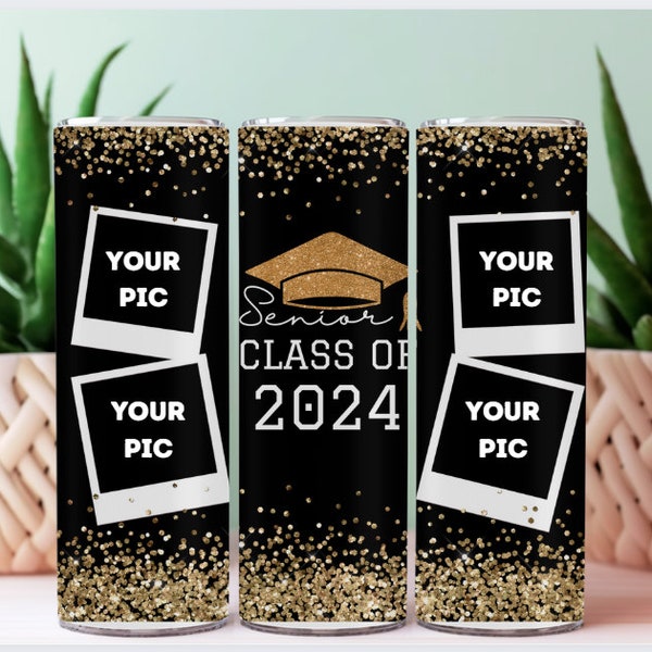 Personalized Graduation Photo Tumbler PNG Wrap and Canva Template, Senior Tumbler PNG, Graduate Cup Sublimation. High School Graduation Gift