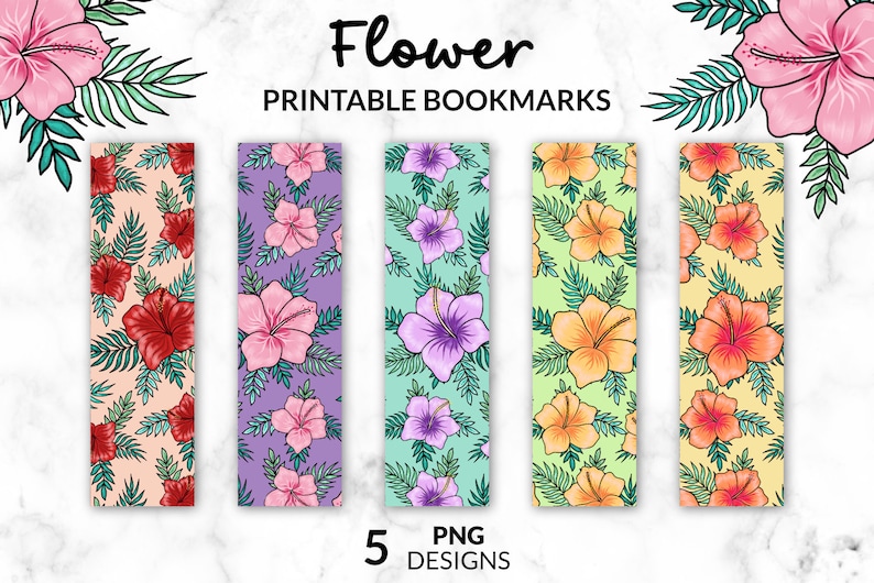 Flower Printable Bookmark, Printable Bookmarks Bundle, Bookmarks ...