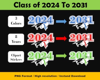 Graduation Clipart Stickers: Class of 2024-2031 (PNG Digital Download)