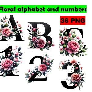 Watercolor Spring Floral Alphabet and numbers Collection Clipart, floral Alphabet Clipart ,floral alphabet clipart, digital dawnload, 36 PNG
