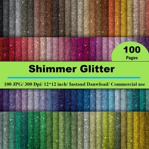 Può includere: Una collezione di 100 sfondi di carta digitale con glitter scintillante in vari colori. Ogni sfondo misura 30,5 x 30,5 cm e 300 DPI.  100 Pagine.  Shimmer Glitter. 100 JPG/300 Dpi/12*12 inch/Download immediato/ Uso commerciale
