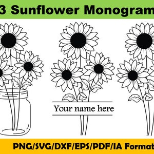 Sunflower SVG Bundle, Sunflower SVG, Flower Svg, Monogram Svg, Half Sunflower Svg, Sunflower Svg Files, Cut file Cricut, Digital resources