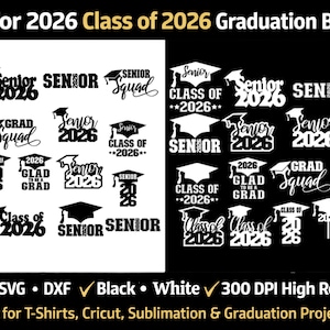 Senior 2026 SVG Bundle, Class of 2026 PNG, Graduation cake topper DxF, EPS