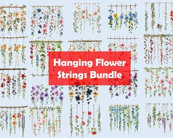 Watercolor Hanging Flowers Bundle, Floral Wall Art (Digital Download)