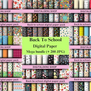 Papel digital de regreso a clases, patrón repetitivo sin costuras para maestros, fondos escolares, patrones sin costuras de regreso a clases en formato JPG, descarga instantánea