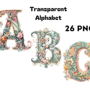 26 PNG, Watercolor Spring Floral Alphabet Collection Clipart, Alphabet Clipart, Clipart,butterfly, digital resources, digital download