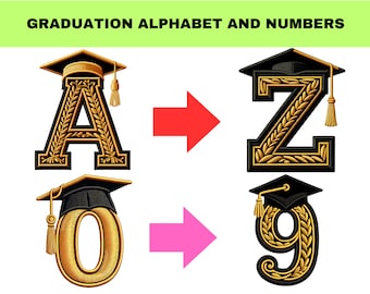 Graduation Font PNG: Alphabet & Numbers Clipart (Digital Download)